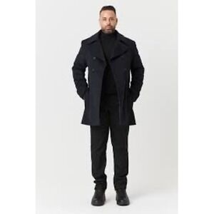Sisley Mens Double Breasted Peacoat Navy Blue Size 50